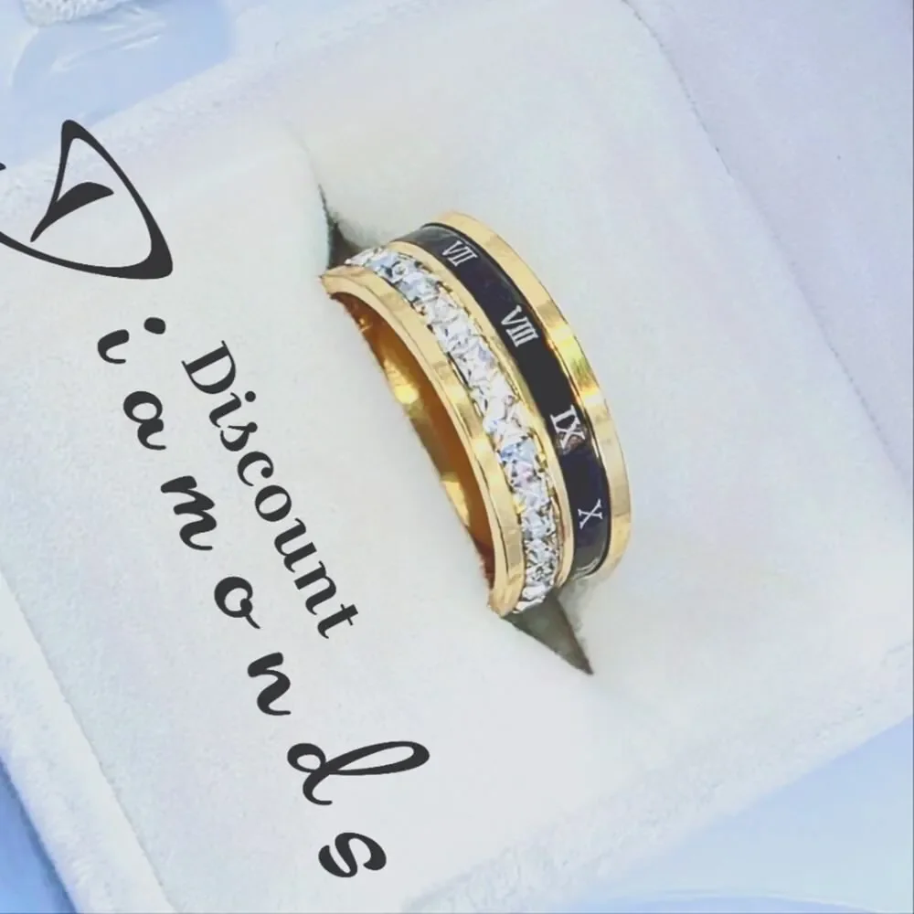 18K Yellow Men's / Women's Unisex  Vintage Roman Numeral Titanium Diamond Ring